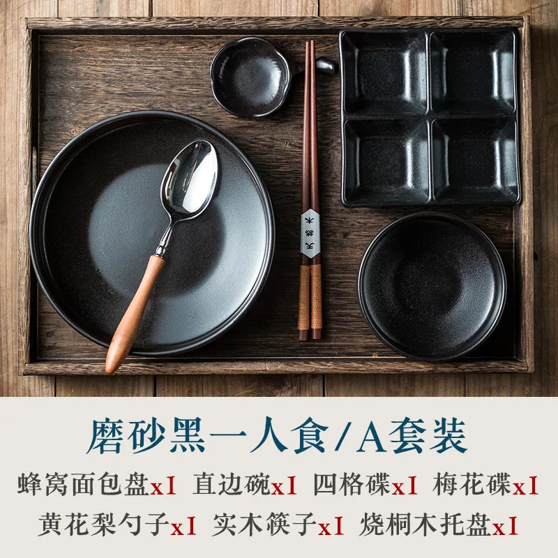 Elegant One-Person Dining Set, Japanese-Inspired Ritual Plate, Perfect Breakfast Tray for Airbnb or Stylish Mornings